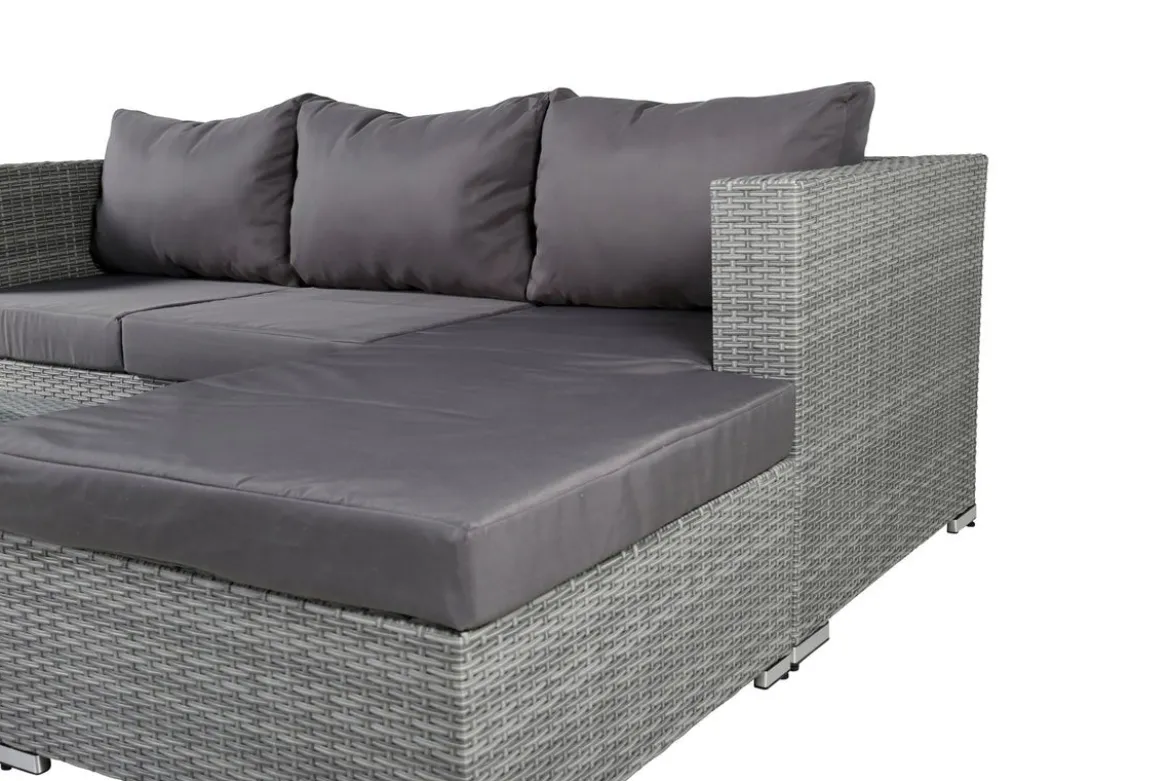 Garten Loungeset Amelia – Polyrattan Sofa mit Tisch & Kissen in Grau