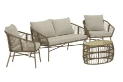 Garten Loungeset Anton – in Braun mit Glasplatte & Kissen
