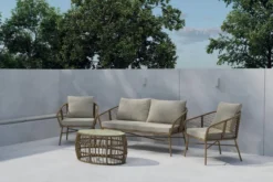 Garten Loungeset Anton – in Braun mit Glasplatte & Kissen