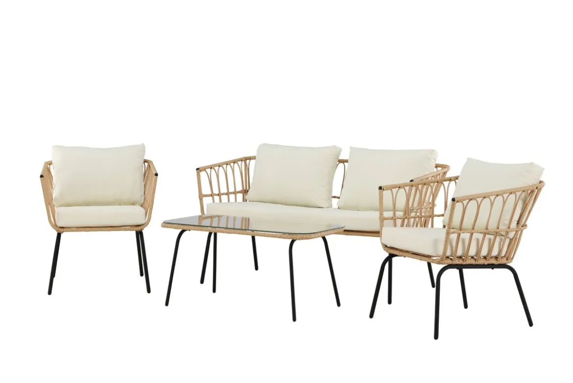 Garten Loungeset Arima – aus Rattan & Metall mit Glasplatte