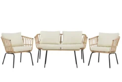 Garten Loungeset Arima – aus Rattan & Metall mit Glasplatte