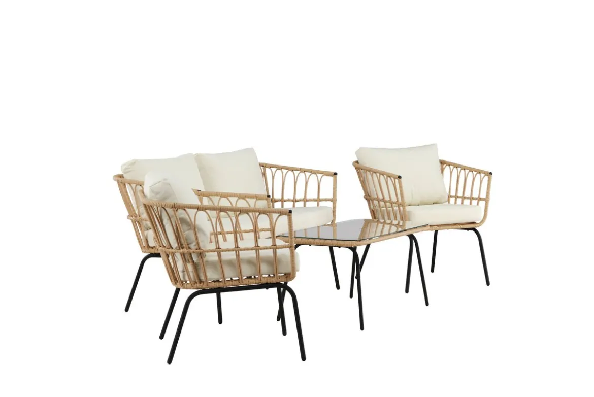 Garten Loungeset Arima – aus Rattan & Metall mit Glasplatte