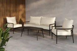 Garten Loungeset Bellano – 4-teiliges Outdoor-Set in Schwarz-Beige mit Aluminiumrahmen