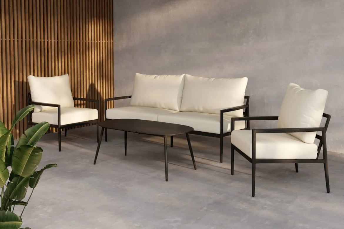 Garten Loungeset Bellano – 4-teiliges Outdoor-Set in Schwarz-Beige mit Aluminiumrahmen