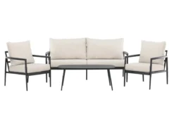 Garten Loungeset Bellano – 4-teiliges Outdoor-Set in Schwarz-Beige mit Aluminiumrahmen