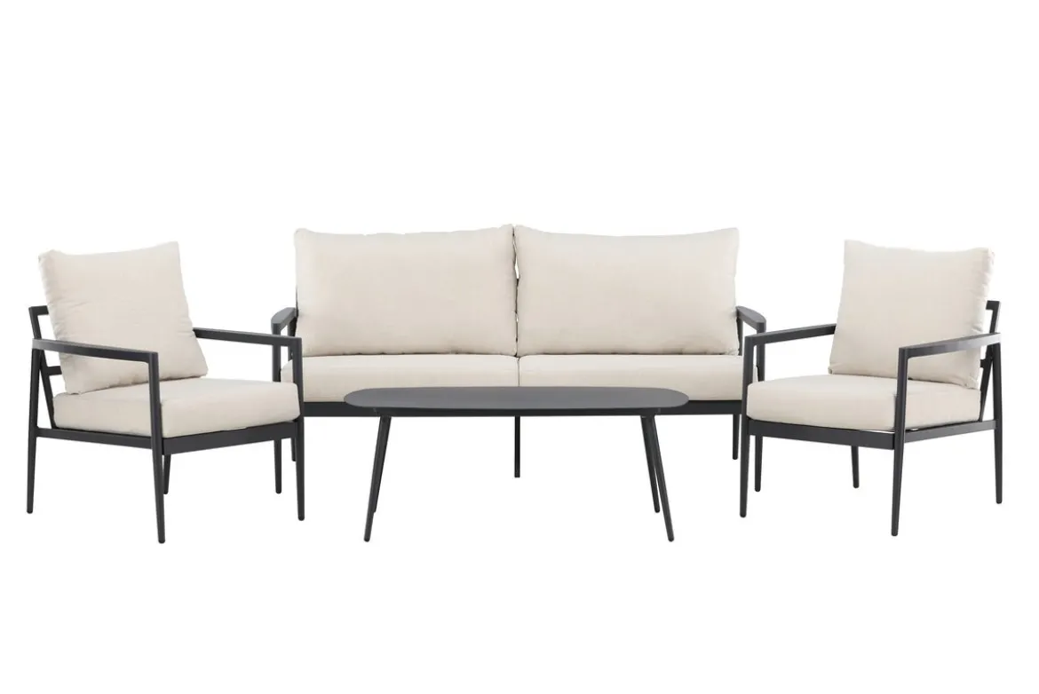 Garten Loungeset Bellano – 4-teiliges Outdoor-Set in Schwarz-Beige mit Aluminiumrahmen