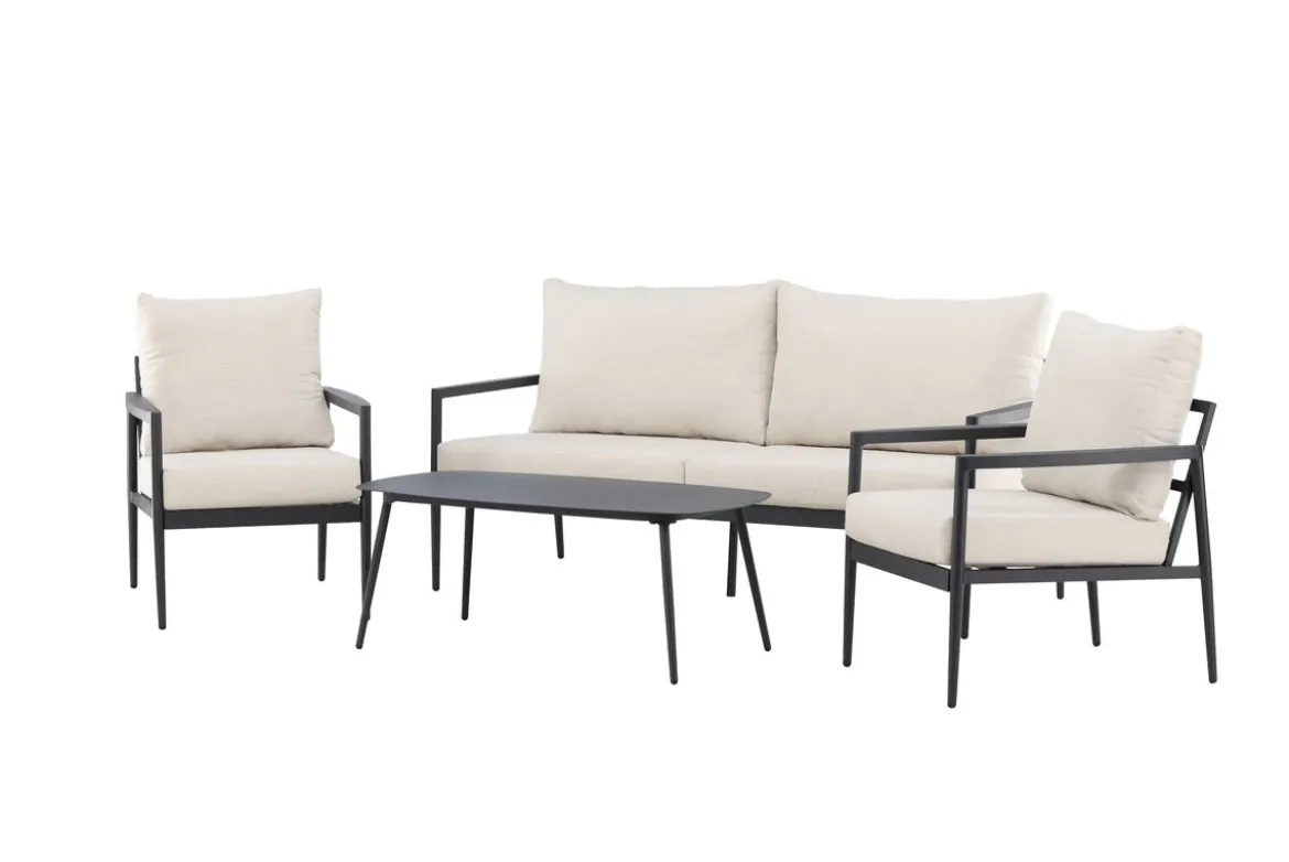 Garten Loungeset Bellano – 4-teiliges Outdoor-Set in Schwarz-Beige mit Aluminiumrahmen