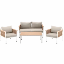 Garten Loungeset Belora – Aluminium Sitzgruppe mit Sofa, 2 Sesseln & Tisch