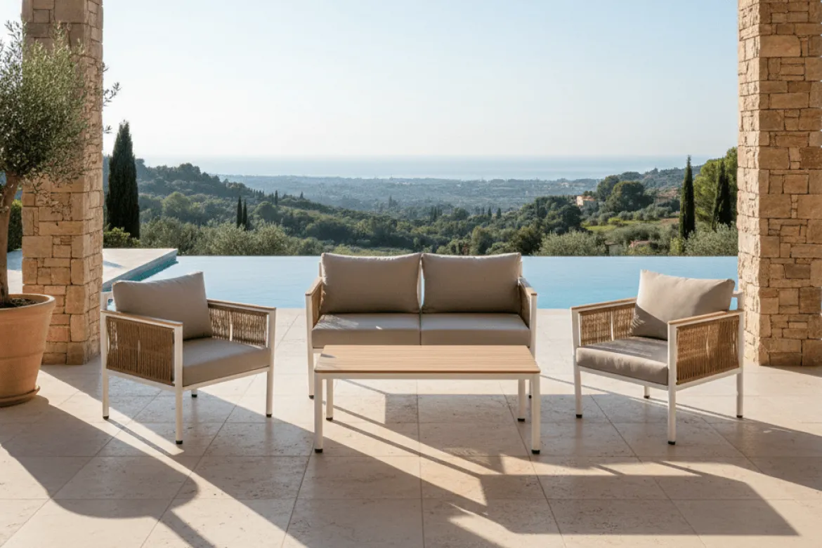 Garten Loungeset Belora – Aluminium Sitzgruppe mit Sofa, 2 Sesseln & Tisch