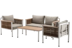Garten Loungeset Belora – Aluminium Sitzgruppe mit Sofa, 2 Sesseln & Tisch