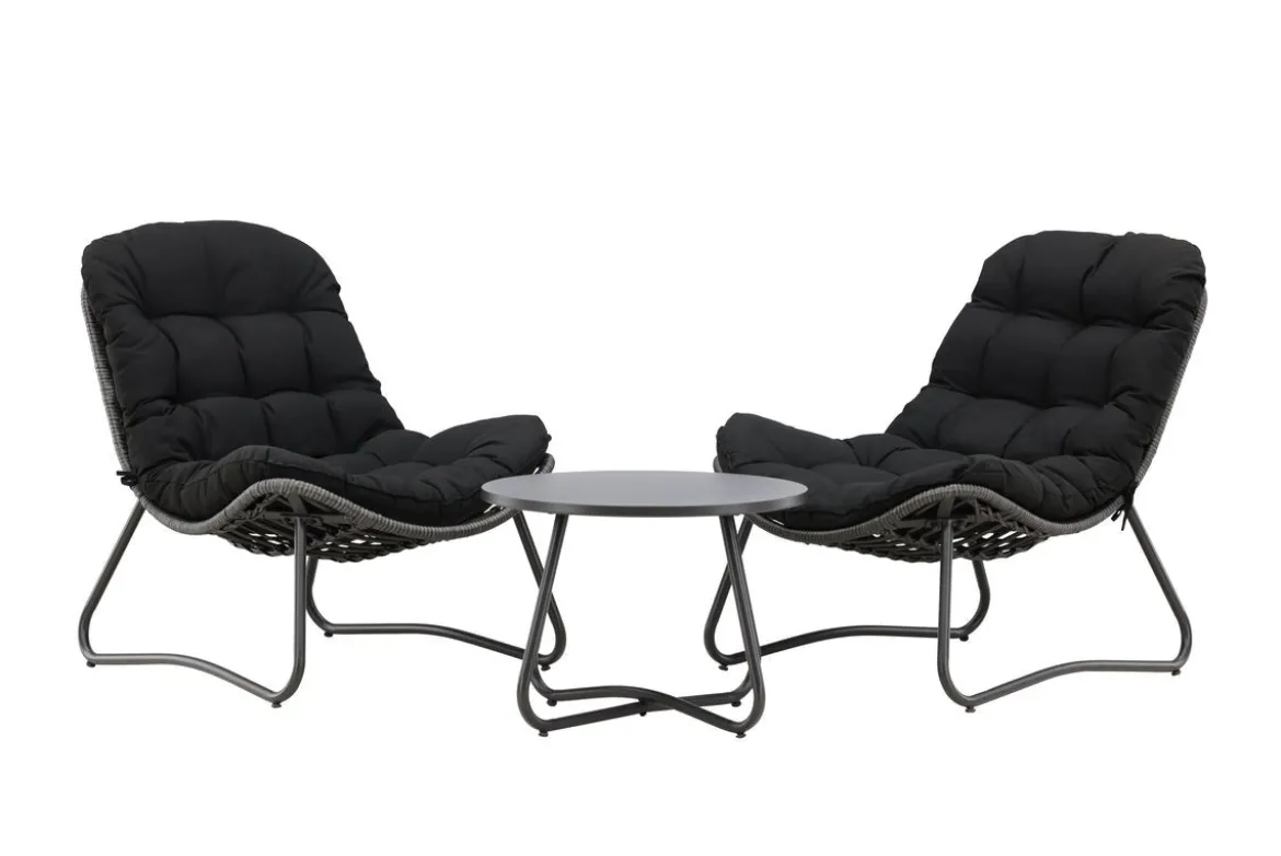 Garten Loungeset Carla – 3-teiliges Set in Anthrazit mit Sesseln & Tisch