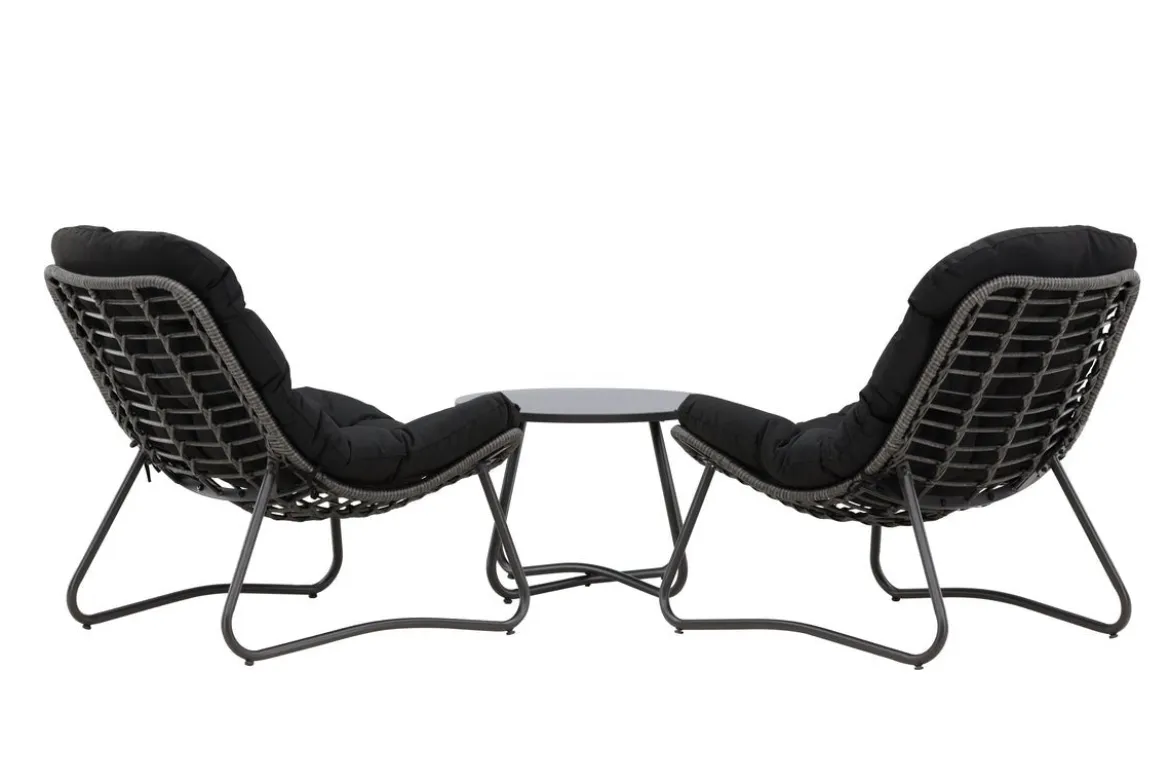Garten Loungeset Carla – 3-teiliges Set in Anthrazit mit Sesseln & Tisch