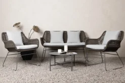 Garten Loungeset David – wetterbeständig mit Sesseln & rundem Glastisch