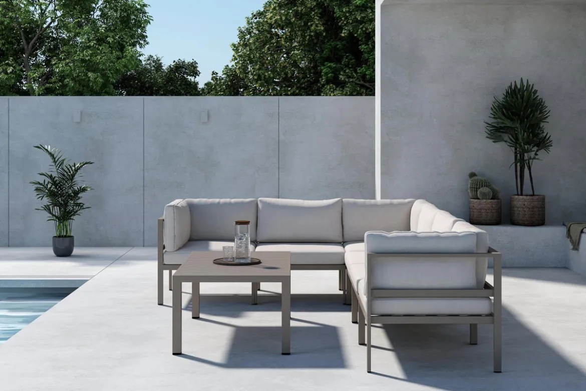 Garten Loungeset Galeno – Großes Ecksofa mit Couchtisch
