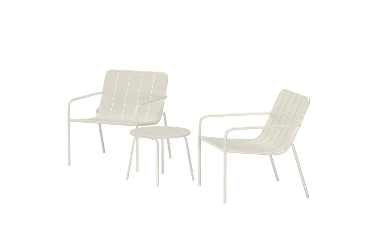 Garten Loungeset Iverna – 3-teiliges Set mit rundem Tisch und Stühlen aus Stahl