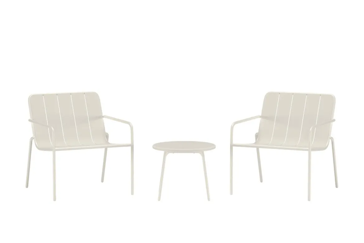 Garten Loungeset Iverna – 3-teiliges Set mit rundem Tisch und Stühlen aus Stahl