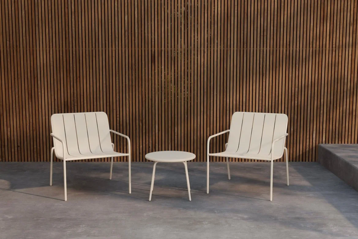 Garten Loungeset Iverna – 3-teiliges Set mit rundem Tisch und Stühlen aus Stahl
