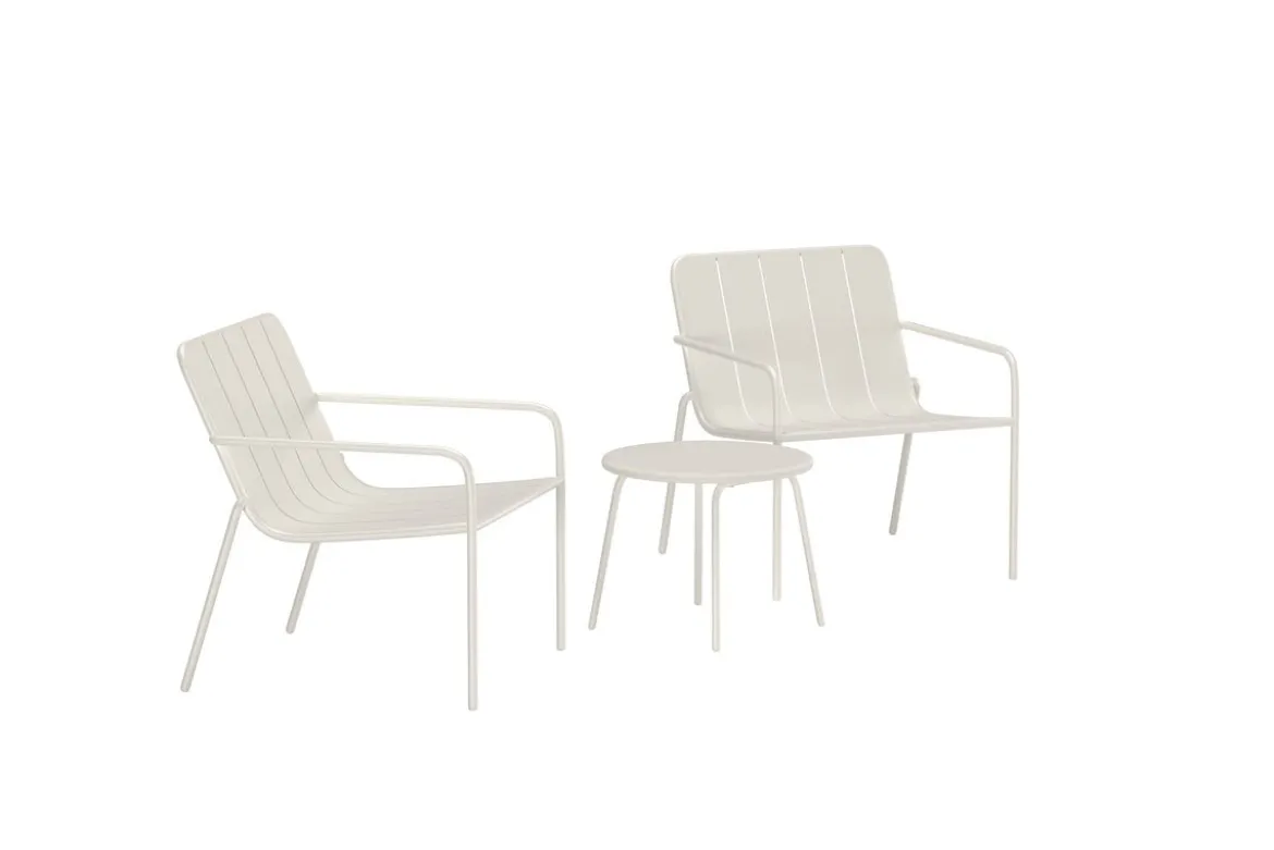 Garten Loungeset Iverna – 3-teiliges Set mit rundem Tisch und Stühlen aus Stahl