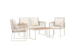 Garten Loungeset Janel – 4-teilig mit Holztisch in Beige