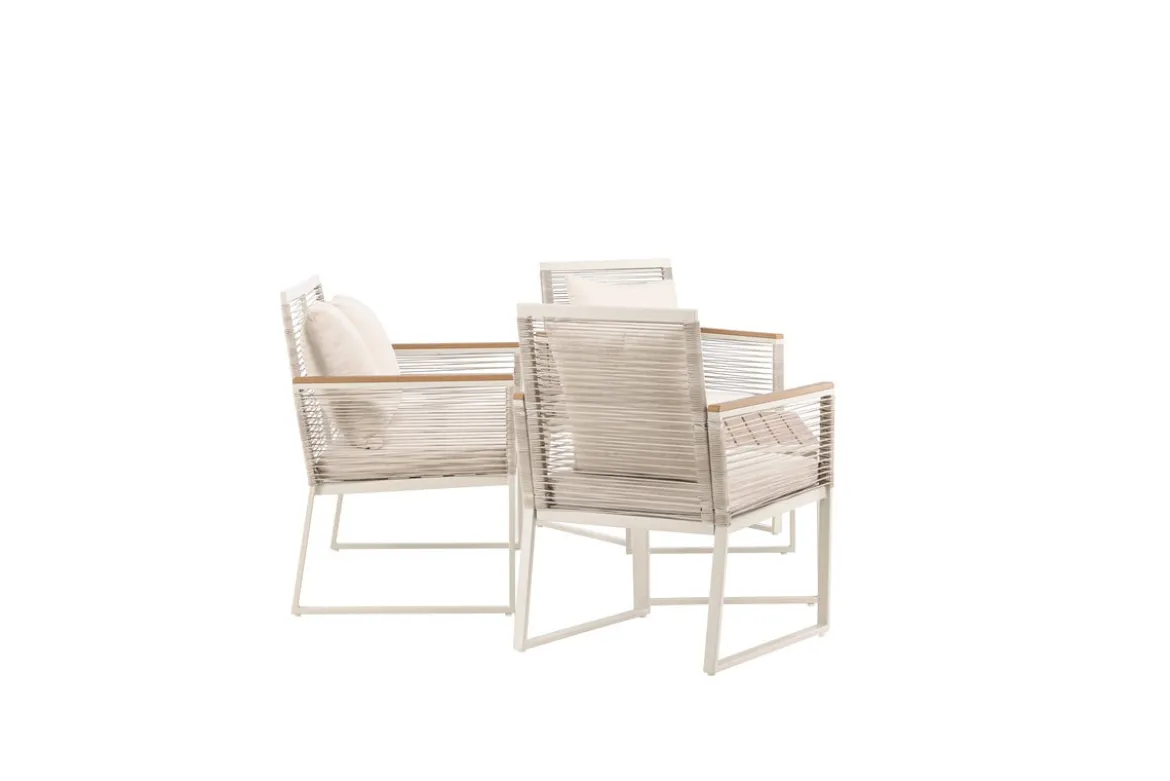 Garten Loungeset Janel – 4-teilig mit Holztisch in Beige