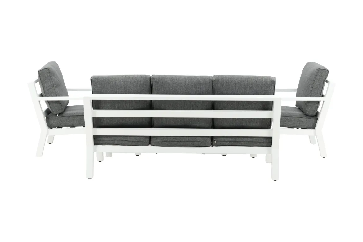 Garten Loungeset Jenni – in Weiß & Grau mit Glasplatte