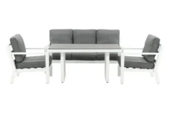 Garten Loungeset Jenni – in Weiß & Grau mit Glasplatte