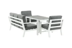 Garten Loungeset Jenni – in Weiß & Grau mit Glasplatte