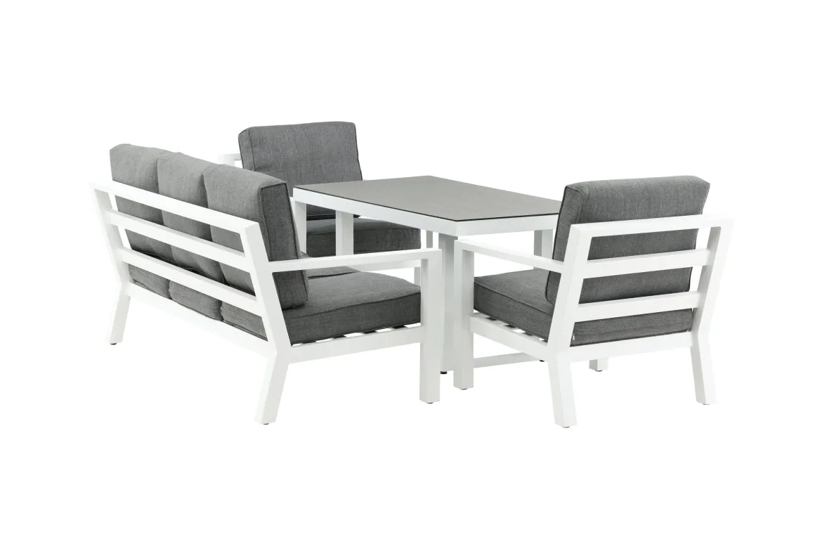Garten Loungeset Jenni – in Weiß & Grau mit Glasplatte