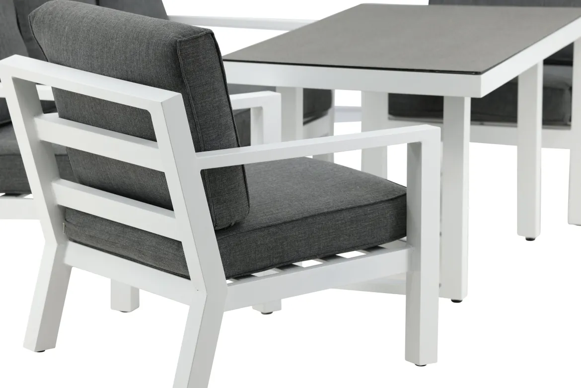 Garten Loungeset Jenni – in Weiß & Grau mit Glasplatte