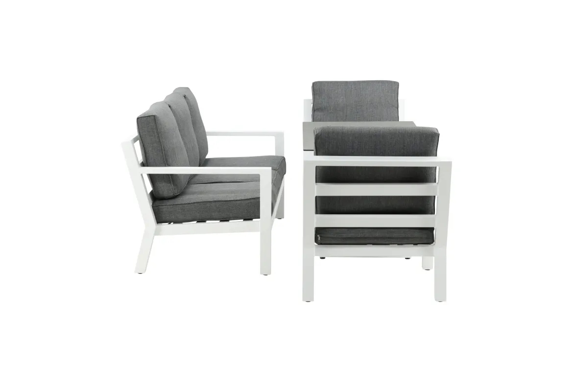 Garten Loungeset Jenni – in Weiß & Grau mit Glasplatte