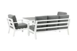 Garten Loungeset Jenni – in Weiß & Grau mit Glasplatte