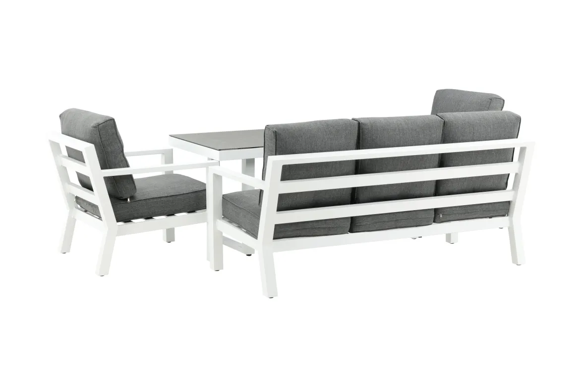 Garten Loungeset Jenni – in Weiß & Grau mit Glasplatte