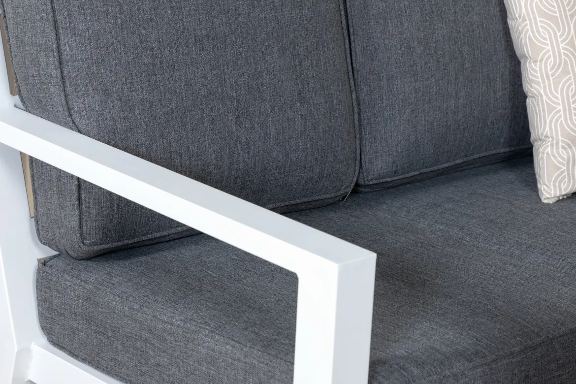 Garten Loungeset Jenni – in Weiß & Grau mit Glasplatte