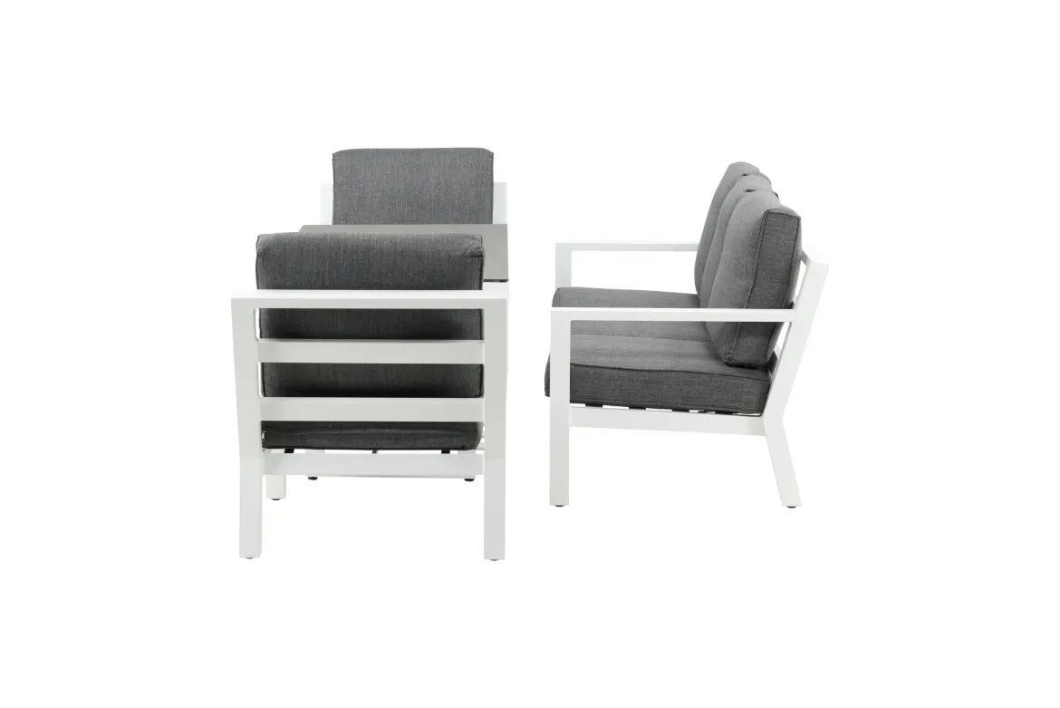 Garten Loungeset Jenni – in Weiß & Grau mit Glasplatte