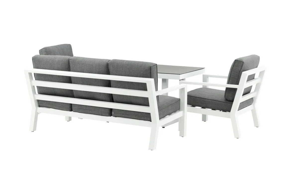 Garten Loungeset Jenni – in Weiß & Grau mit Glasplatte