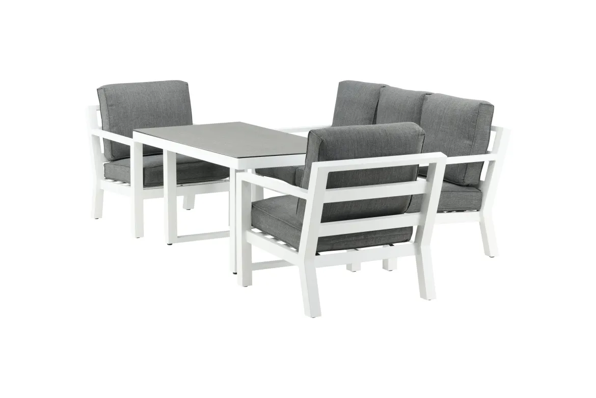 Garten Loungeset Jenni – in Weiß & Grau mit Glasplatte