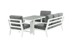 Garten Loungeset Jenni – in Weiß & Grau mit Glasplatte
