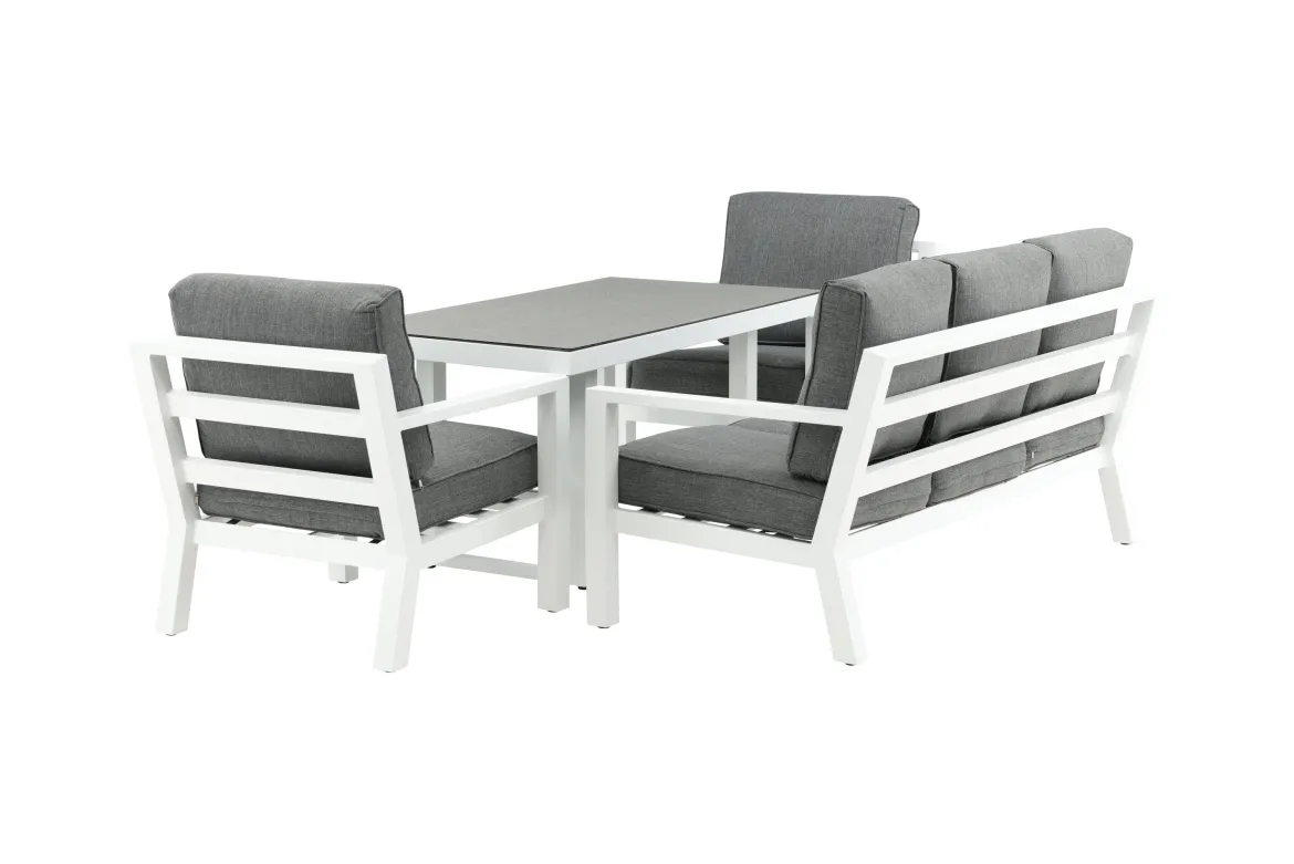 Garten Loungeset Jenni – in Weiß & Grau mit Glasplatte