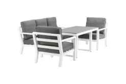 Garten Loungeset Jenni – in Weiß & Grau mit Glasplatte
