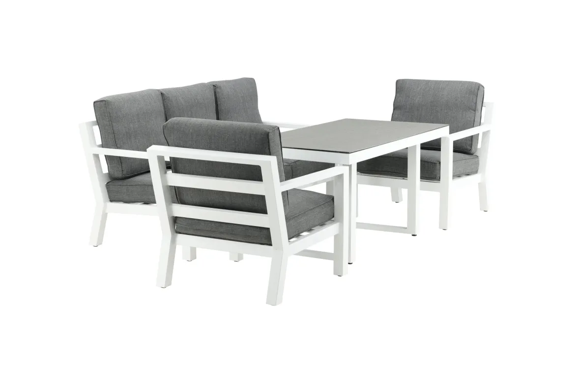 Garten Loungeset Jenni – in Weiß & Grau mit Glasplatte