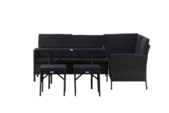 Garten Loungeset Jess – 5-teilig aus schwarzem Kunstrattan mit Glastisch