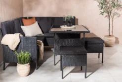 Garten Loungeset Jess – 5-teilig aus schwarzem Kunstrattan mit Glastisch