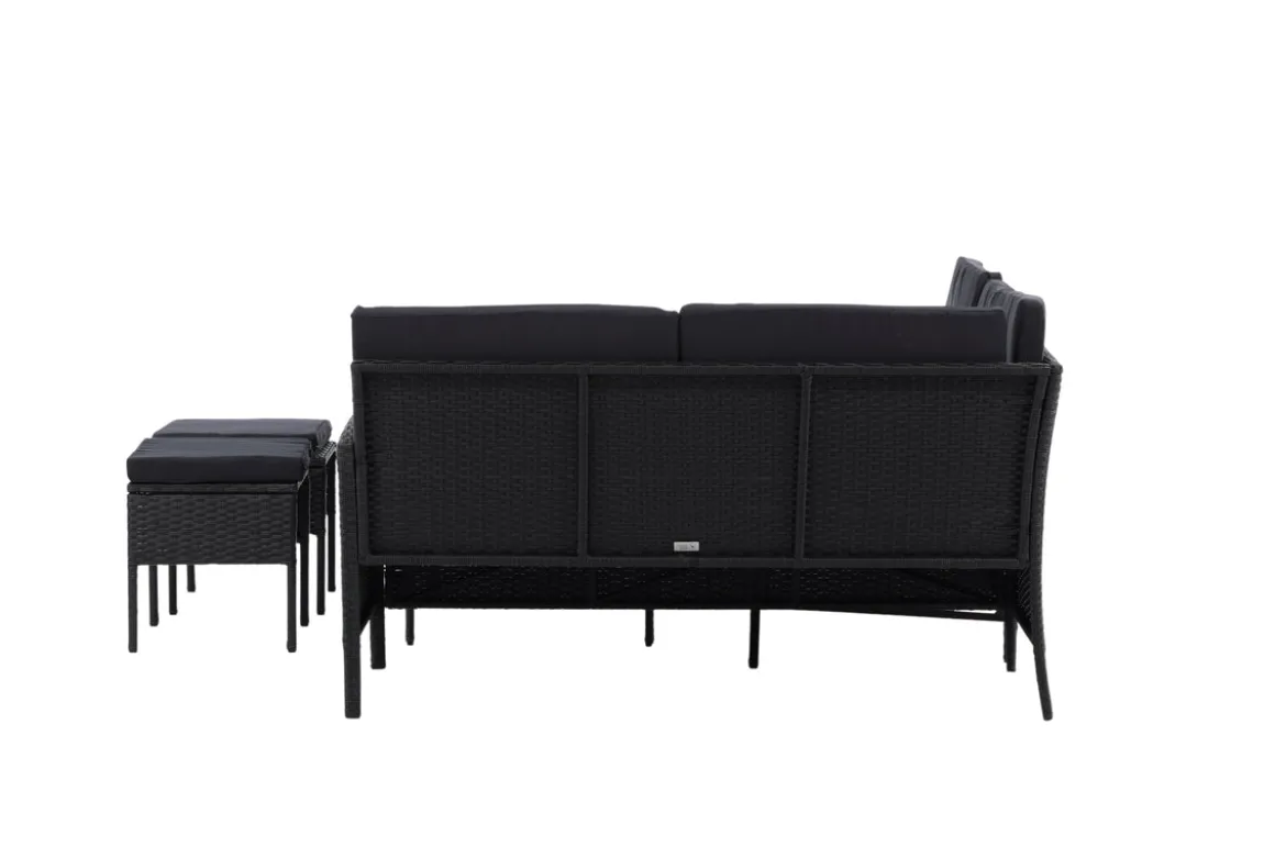 Garten Loungeset Jess – 5-teilig aus schwarzem Kunstrattan mit Glastisch