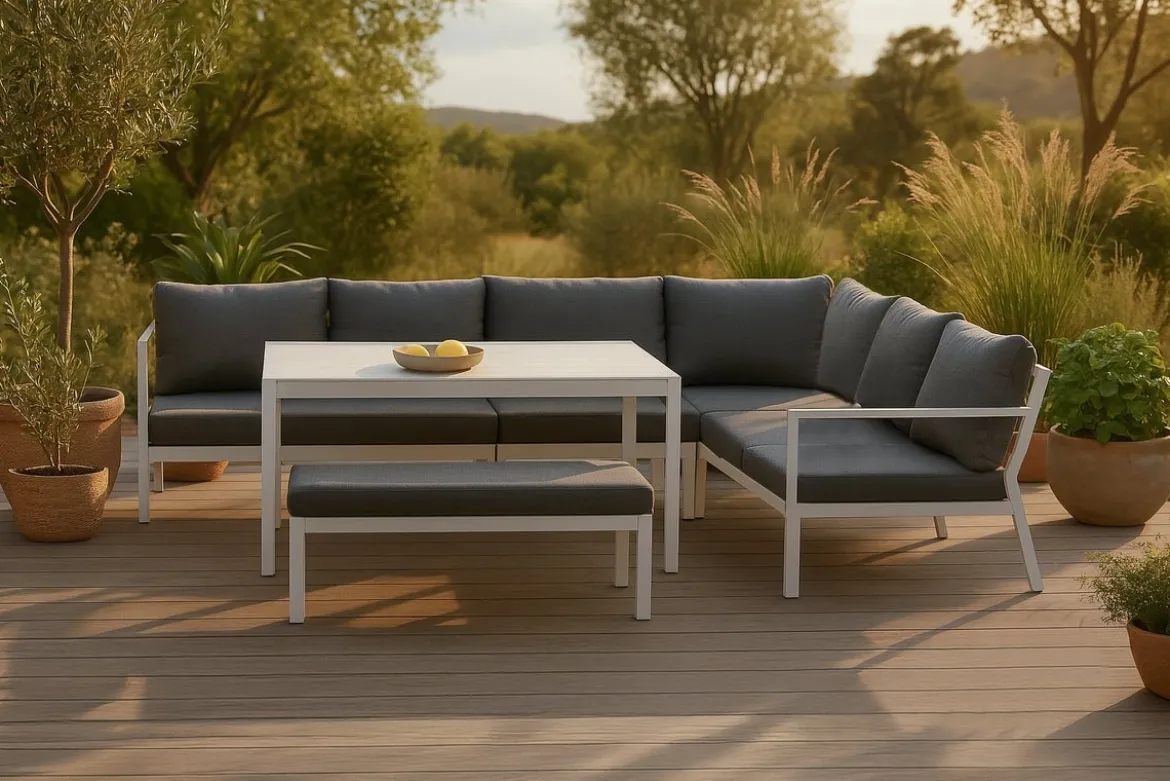 Garten Loungeset Jule – 4-teiliges Set mit grauen Kissen
