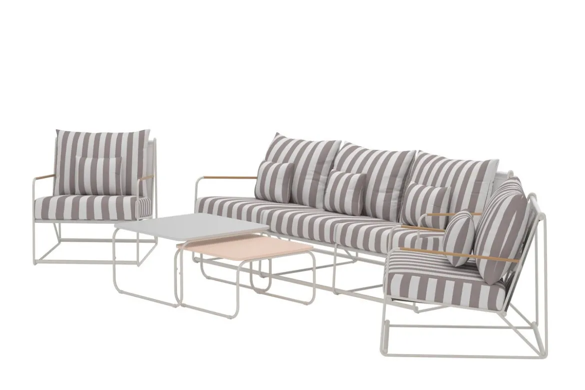 Garten Loungeset Karo – 5-teiliges Set mit beige-gestreiften Kissen