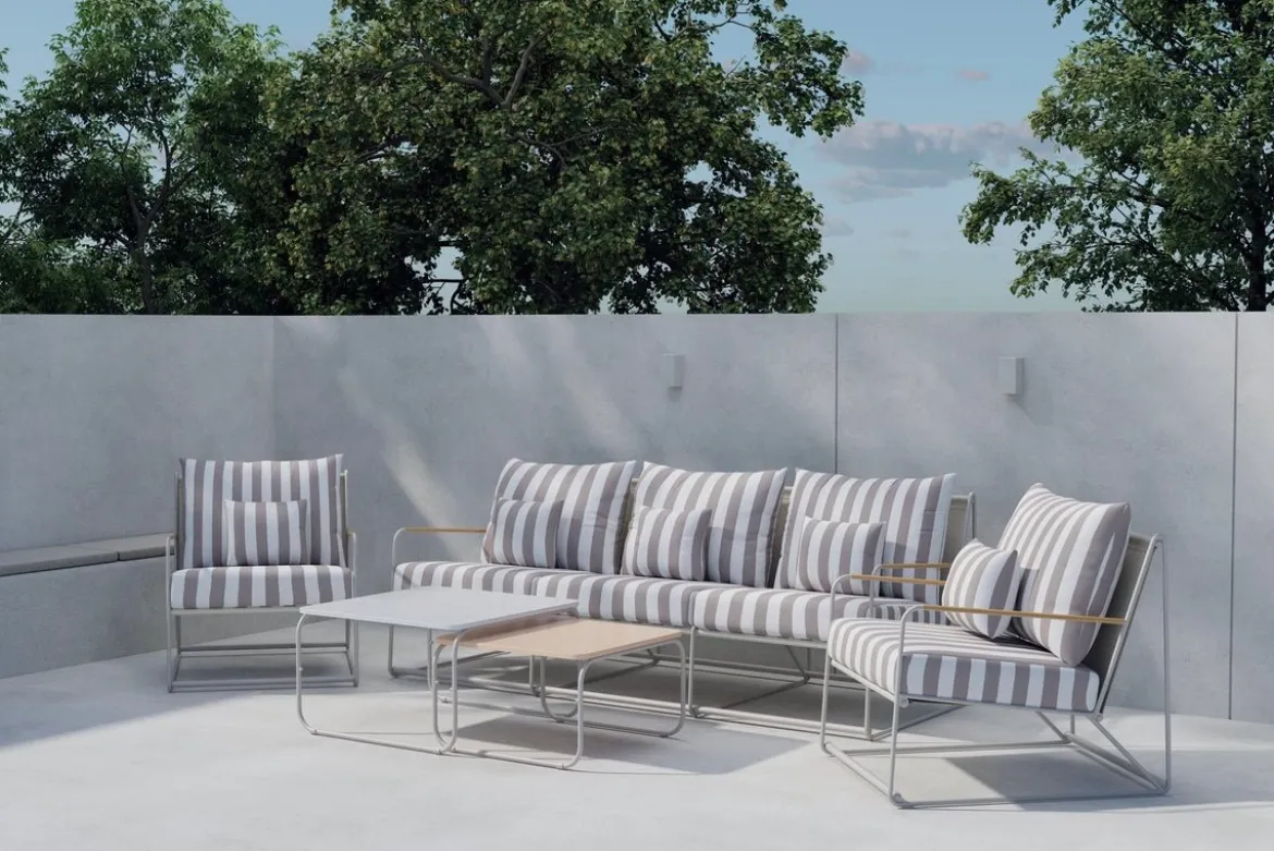 Garten Loungeset Karo – 5-teiliges Set mit beige-gestreiften Kissen