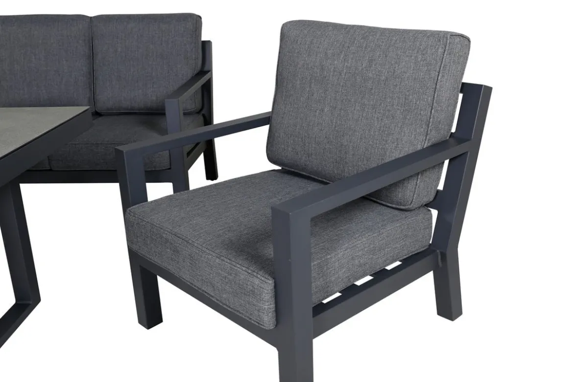 Garten Loungeset Kreta – 4-teiliges Set mit Tisch & dunkelgrauen Kissen