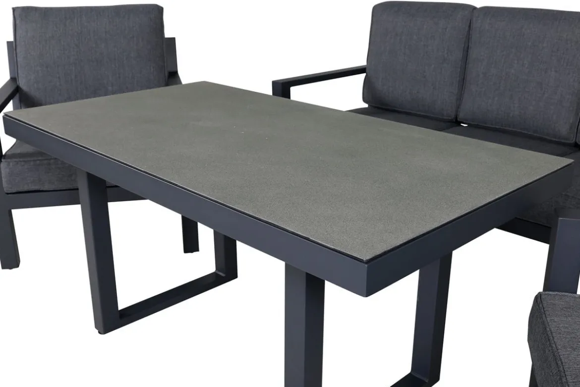 Garten Loungeset Kreta – 4-teiliges Set mit Tisch & dunkelgrauen Kissen