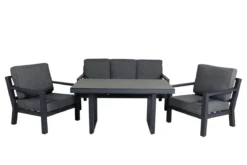 Garten Loungeset Kreta – 4-teiliges Set mit Tisch & dunkelgrauen Kissen