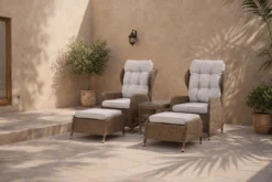 Garten Loungeset Lenox - in Natur mit verstellbarer Rückenlehne